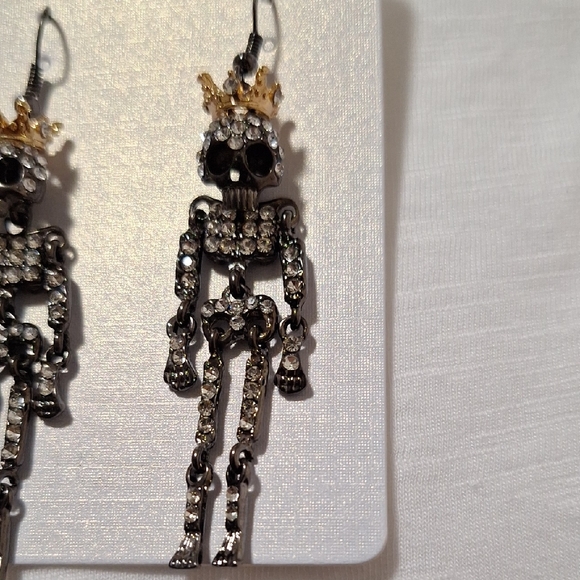 Crystal Skeleton Earrings with Gold and Black Accents - Picture 2 of 5